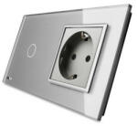 LIVOLO Intrerupator simplu cap scara cap cruce + priza simpla Livolo rama din sticla (VL-C701S-15/C7-C1EU-15)