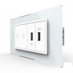 LIVOLO Intrerupator tactil dublu + priza dubla USB, 4M, cu rama sticla, Livolo (VL-FC2-2FCUS-2WP-P9E)