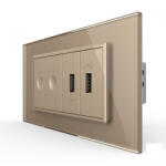 LIVOLO Intrerupator tactil dublu + priza dubla USB, 4M, cu rama sticla, Livolo (VL-FC2-2FCUS-2AP-P9E)