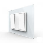 LIVOLO Intrerupator mecanic dublu cap scara, 3M, cu rama sticla (VL-2FCMKS-1WP-P9E-1FCMB)