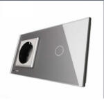 LIVOLO Priza simpla din sticla + Intrerupator simplu cap scara cap cruce din sticla cu touch Livolo (578)