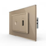 LIVOLO Intrerupator tactil simplu cap scara cruce + priza USB, 3M, rama sticla, Livolo (VL-FC1S-FCUS-2AP-P9E)