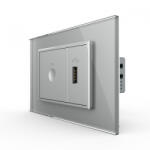 LIVOLO Intrerupator tactil simplu cap scara cruce + priza USB, 3M, rama sticla, Livolo (VL-FC1S-FCUS-2IP-P9E)