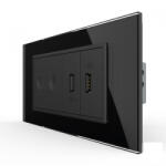 LIVOLO Intrerupator tactil dublu + priza dubla USB, 4M, cu rama sticla, Livolo (VL-FC2-2FCUS-2BP-P9E)