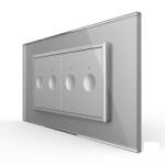 LIVOLO Intrerupator tactil dublu cap scara cruce + Intrerupator tactil dublu cap scara cruce, 4M, cu rama sticla, Livolo (VL-2FC2S-2AP-P9E)