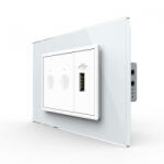 LIVOLO Intrerupator tactil dublu + priza USB, 3M, rama sticla, Livolo (VL-FC2-FCUS-2WP-P9E)