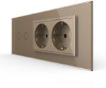 LIVOLO Intrerupator Dublu + 2 Prize LIVOLO cu Rama Din Sticla 6M, Standard Italian (VL-FC2/2FCTC-6A)