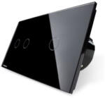 LIVOLO Intrerupator dublu + simplu cap scara cap cruce cu touch Livolo din sticla (VL-C702/C701S-12)