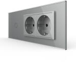 LIVOLO Intrerupator Simplu + 2 Prize LIVOLO cu Rama Din Sticla 6M, Standard Italian (VL-FC1/2FCTC-6I)