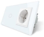 LIVOLO Intrerupator simplu cap scara cap cruce + priza simpla Livolo rama din sticla (VL-C701S-11/C7-C1EU-11)