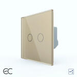 LIVOLO Intrerupator dublu protocol Zigbee EC tactil, cap scara cruce Generatie Noua, cu panou sticla (VL-FC2SZ2-2G-2A)