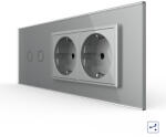 LIVOLO Intrerupator Dublu Cap Scara Cruce + 2 Prize LIVOLO cu Rama Din Sticla, Standard Italian, 6M (VL-FC2S/2FCTC-6I)
