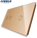 LIVOLO Panou intrerupator dublu + simplu cu touch Livolo din sticla (1421)