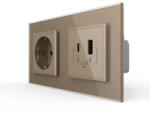 LIVOLO Priza dubla Schuko + USB tip A si tip C, cu rama sticla (UC18W-P7E/E-4AP)