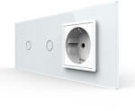 LIVOLO Intrerupator Simplu + Simplu + Priza LIVOLO cu Rama Din Sticla, Standard Italian, 6M (VL-FC1/1/FCTC-6W)