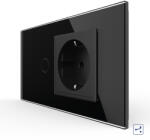 LIVOLO Intrerupator Simplu Cap Scara Cruce + Priza LIVOLO cu Rama Din Sticla 4M, Standard Italian (VL-FC1S/FCTC-4B)