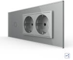 LIVOLO Intrerupator Simplu Cap Scara Cruce + 2 Prize LIVOLO cu Rama Din Sticla 6M, Standard Italian (VL-FC1S/2FCTC-6I)