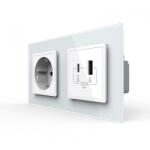 LIVOLO Priza dubla Schuko + USB tip A si tip C, cu rama sticla (UC18W-P7E/E-4WP)