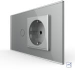 LIVOLO Intrerupator Simplu Cap Scara Cruce + Priza LIVOLO cu Rama Din Sticla 4M, Standard Italian (VL-FC1S/FCTC-4I)