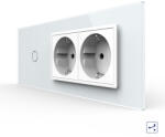 LIVOLO Intrerupator Simplu Cap Scara Cruce + 2 Prize LIVOLO cu Rama Din Sticla 6M, Standard Italian (VL-FC1S/2FCTC-6W)