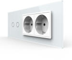 LIVOLO Intrerupator Dublu + 2 Prize LIVOLO cu Rama Din Sticla 6M, Standard Italian (VL-FC2/2FCTC-6W)