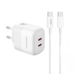 XO Incarcator Retea Cu Cablu USB-C XO Design L140, 35W, 3A, 2 x USB-C, Alb (inc/us/xo/l140/35/3a/2x/al)