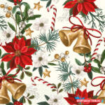 Karácsony Karácsonyi Bells with Flowers szalvéta 20 db-os 33x33 cm (JAV_PNN96480)