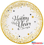Boldog Új Évet Happy New Year Golden Wishes papírtányér 8 db-os 23 cm (JAV_DPA990227066)