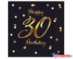Boldog Születésnapot Happy Birthday 30 B&C Black-Gold szalvéta 20 db-os 33x33 cm (JAV_MLG165210)