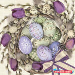 Húsvét Violet Tulips Wreath szalvéta 20 db-os 33x33 cm (JAV_PKK042674)