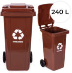 MULTISTORE Műanyag hulladéktároló, szelektív kültéri kuka, Multistore MO-240G-2, 240 l, barna, biohulladékhoz, gumírozott kerekek, UV-álló, HDPE műanyag, zárható fedél (TF5349)