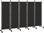 Outsunny 5 paneles összecsukható beltéri paraván, 252x40x170 cm acél válaszfal 12 kerékkel, szabadon álló paraván otthonra, nappaliba és irodába, fekete