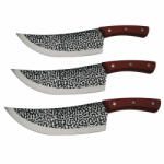 DEPOX Set trei cutite de bucatarie DEPOX®, Japanese Soul, lucrate manual, otel damasc, maner lemn, maro (0927)
