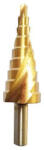 Strend Pro Lépcsős fémfúró, Strend Pro SD422, átmérő: 10-45 mm, HSS 4241 gyorsacél, titán-nitrid bevonat (TiN), spirál kivitel, fémhez (TC420858)