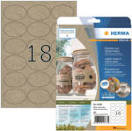HERMA No. 10763 natúr barna színű 63, 5 x 42, 3 mm méretű, univerzálisan nyomtatható, ovális alakú öntapadós etikett címke szilfiumrostokból, permanens ragasztóval A4-es íven - kisz. : 360 címke / 20 ív