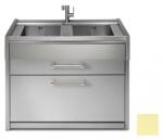 Steel Cucine Masca Cu Chiuveta Bucatarie Steel Genesi G12c-l2, 2 Cuve, 2 Sertare, Inox / Crem Chiuveta