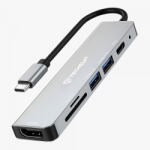 Techsuit Hub USB-C Techsuit H5 TurboChargeX, 6in1, Gri - gsmboutique