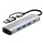 Techsuit Hub USB / USB-C Techsuit H3 BoostNetLink, 5in1, Gri - gsmboutique