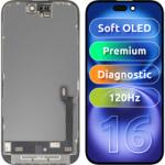 MP Display cu Touchscreen MP compatibil cu Apple iPhone 16, cu Rama, Versiune Premium Soft OLED FHD Diagnostic, Negru - gsmboutique