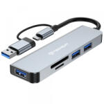 Techsuit Hub USB / USB-C Techsuit H7 DataBridge, 5in1, Gri - gsmboutique