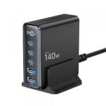 Tech-Protect Incarcator Statie Tech-Protect DC140W, 140W, 3A, 2 x USB-A - 3 x USB-C, Negru
