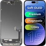 MP Display cu Touchscreen MP compatibil cu Apple iPhone 15, cu Rama, Versiune Premium Soft OLED FHD 120Hz Diagnostic, Negru - gsmboutique