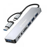 Techsuit Hub USB / USB-C Techsuit H9 DataBridge, 8in1, Gri - gsmboutique