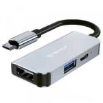 Techsuit Hub USB-C Techsuit H4 TurboChargeX, 3in1, Gri - gsmboutique