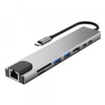 Tech-Protect Hub USB-C Tech-Protect HB09, 2 x USB-A 3.0 - 2 x USB-C - 1 x HDMI - 1 x RJ45 - 1 x SD - 1 x microSD, Gri - gsmboutique