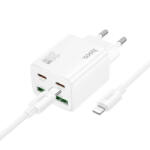 hoco. Incarcator Retea Cu Cablu Lightning HOCO N55, 20W, 3A, 2 x USB-A - 2 x USB-C, Alb - gsmboutique