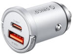 ORICO Incarcator Auto Orico MiniRing Pro, 45W, 3A, 1 x USB-A - 1 x USB-C, Argintiu (ORICO-MR-45-1A1C)