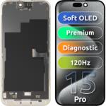 MP Display cu Touchscreen MP compatibil cu Apple iPhone 15 Pro, cu Rama, Versiune Premium Soft OLED FHD 120Hz Diagnostic, Negru - gsmboutique