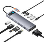 Baseus Hub USB-C Baseus Metal Gleam, 3 x USB-A 3.0 - 1 x USB-A - 1 x USB-C - 1 x HDMI - 1 x VGA - 1 x Jack 3.5mm - 1 x RJ45 - 1 x SD - 1 x microSD, Gri (B00030709811-00)