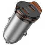 hoco. Incarcator Auto Cu Cablu Lightning HOCO NZ16B, 45W, 3A, 2 x USB-C, Gri - gsmboutique